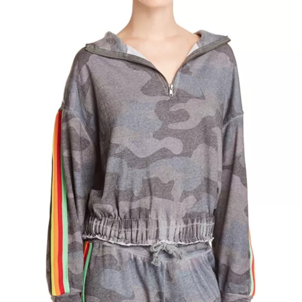 Vintage Havana Gray Camo Hoodie with Rainbow Stripes